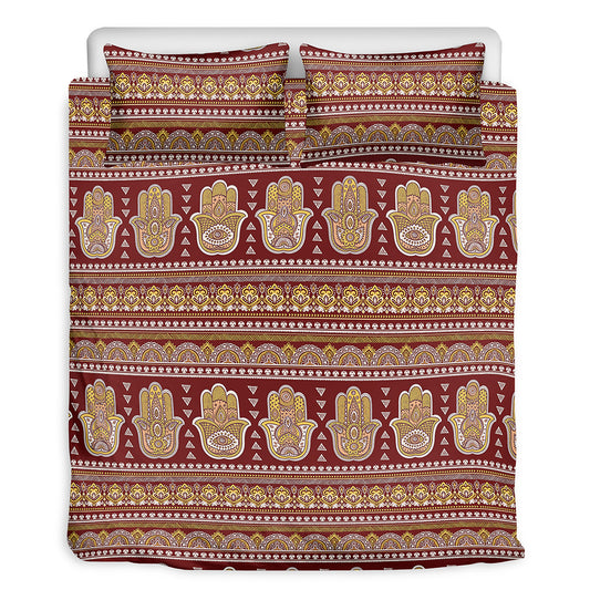 Indian Hamsa Hand Print Duvet Cover Bedding Set