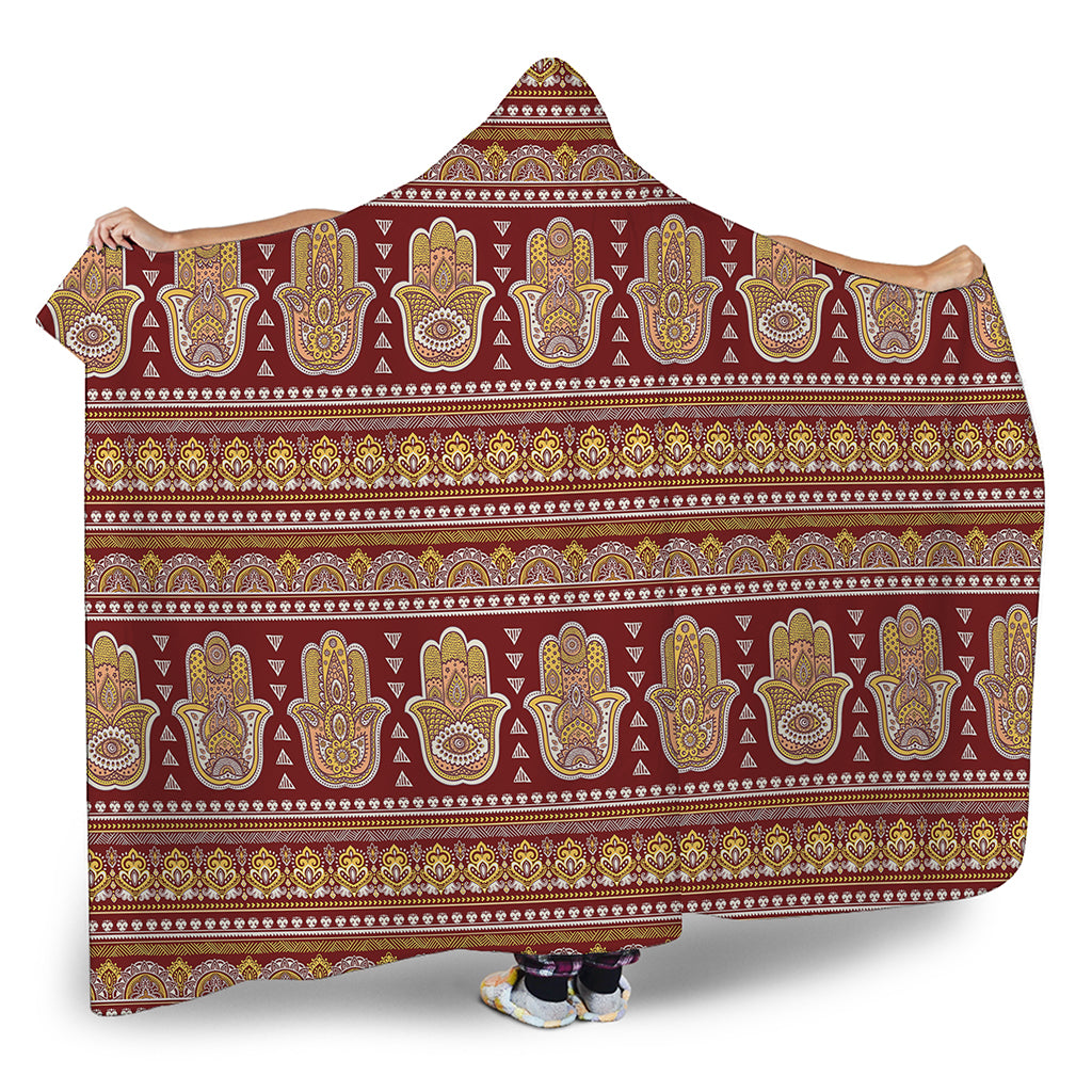 Indian Hamsa Hand Print Hooded Blanket