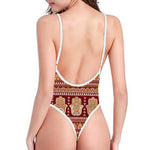 Indian Hamsa Hand Print One Piece High Cut Swimsuit