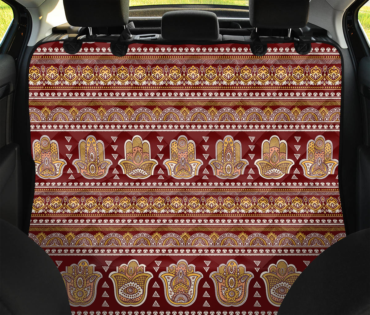 Indian Hamsa Hand Print Pet Car Back Seat Cover