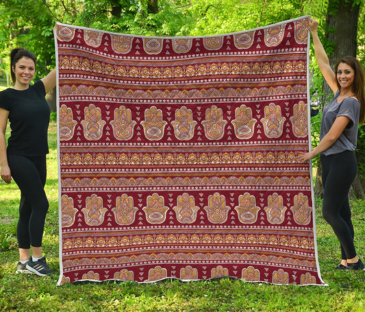 Indian Hamsa Hand Print Quilt