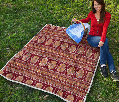 Indian Hamsa Hand Print Quilt