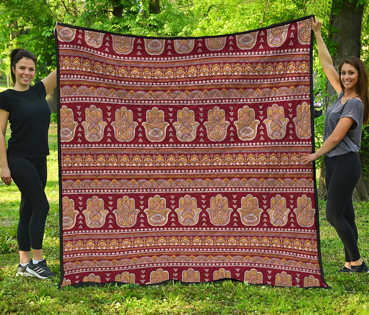 Indian Hamsa Hand Print Quilt