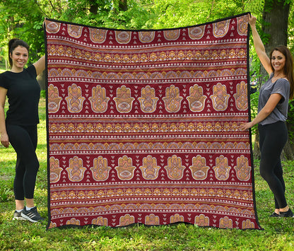 Indian Hamsa Hand Print Quilt