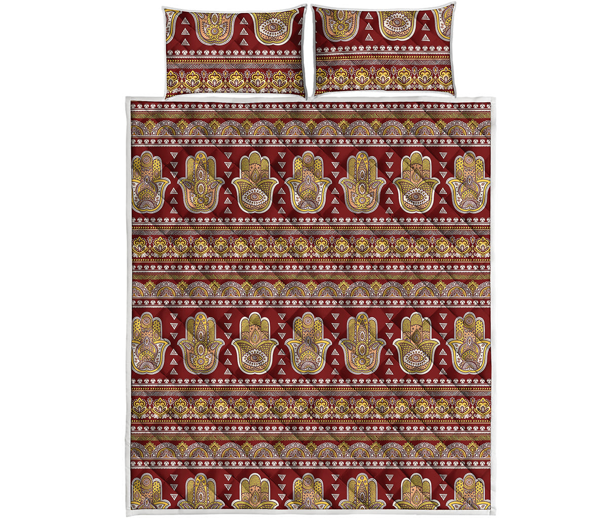 Indian Hamsa Hand Print Quilt Bed Set