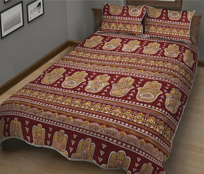 Indian Hamsa Hand Print Quilt Bed Set