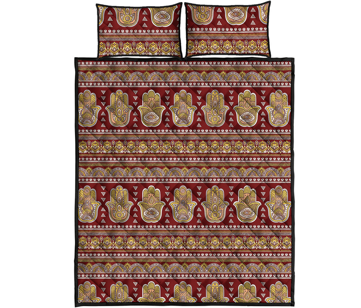 Indian Hamsa Hand Print Quilt Bed Set