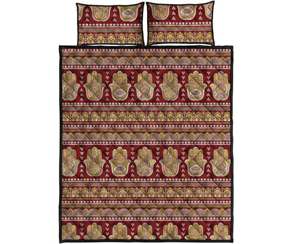 Indian Hamsa Hand Print Quilt Bed Set