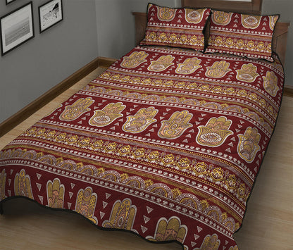 Indian Hamsa Hand Print Quilt Bed Set