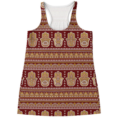 Indian Hamsa Hand Print Women's Racerback Tank Top