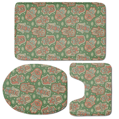 Indian Hamsa Pattern Print 3 Piece Bath Mat Set