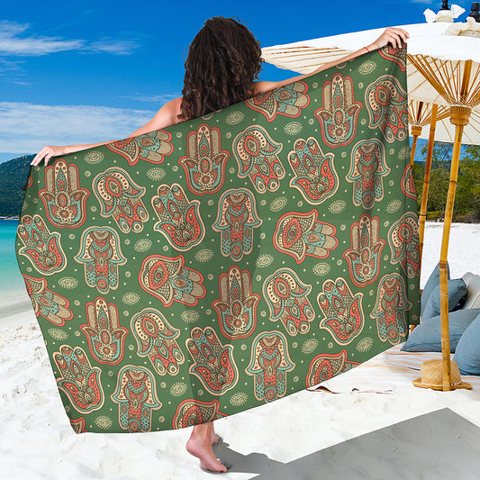 Indian Hamsa Pattern Print Beach Sarong Wrap