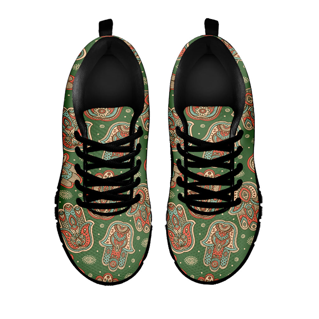 Indian Hamsa Pattern Print Black Sneakers