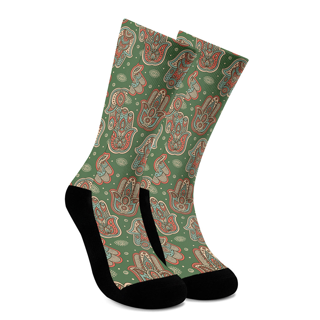 Indian Hamsa Pattern Print Crew Socks