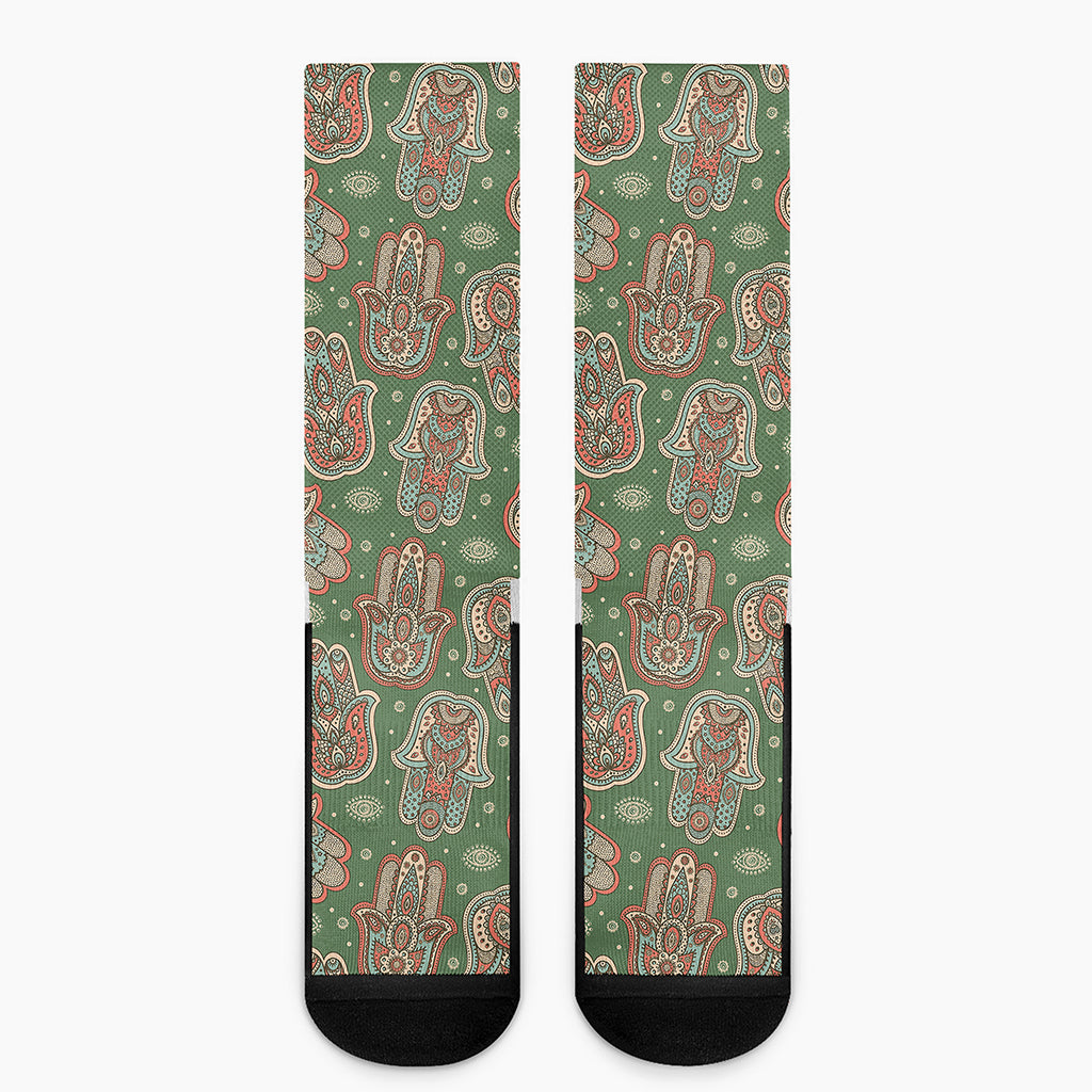 Indian Hamsa Pattern Print Crew Socks