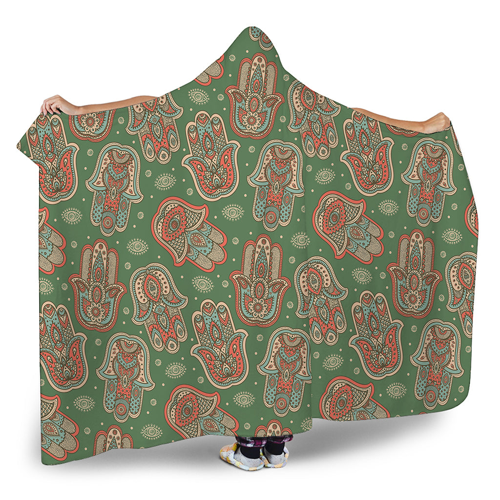 Indian Hamsa Pattern Print Hooded Blanket
