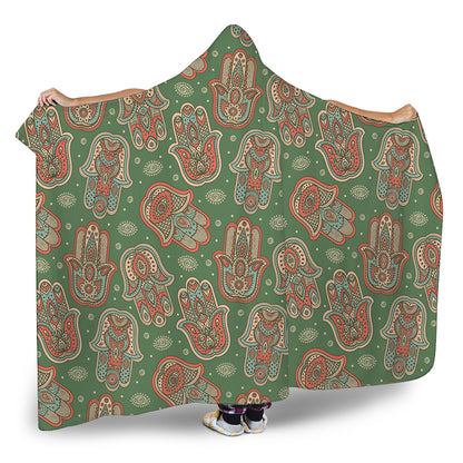 Indian Hamsa Pattern Print Hooded Blanket
