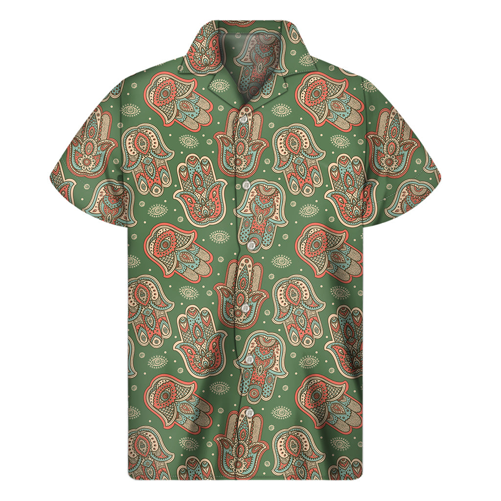 Indian Hamsa Pattern Print Men's Short Sleeve Shirt