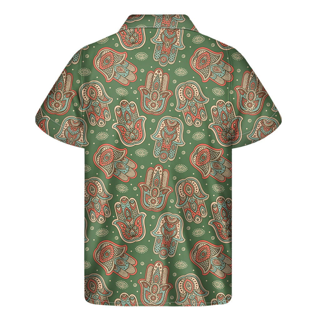 Indian Hamsa Pattern Print Men's Short Sleeve Shirt