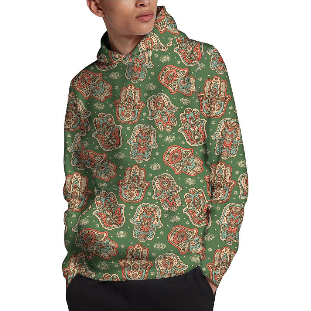 Indian Hamsa Pattern Print Pullover Hoodie