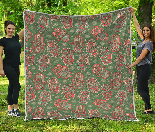 Indian Hamsa Pattern Print Quilt