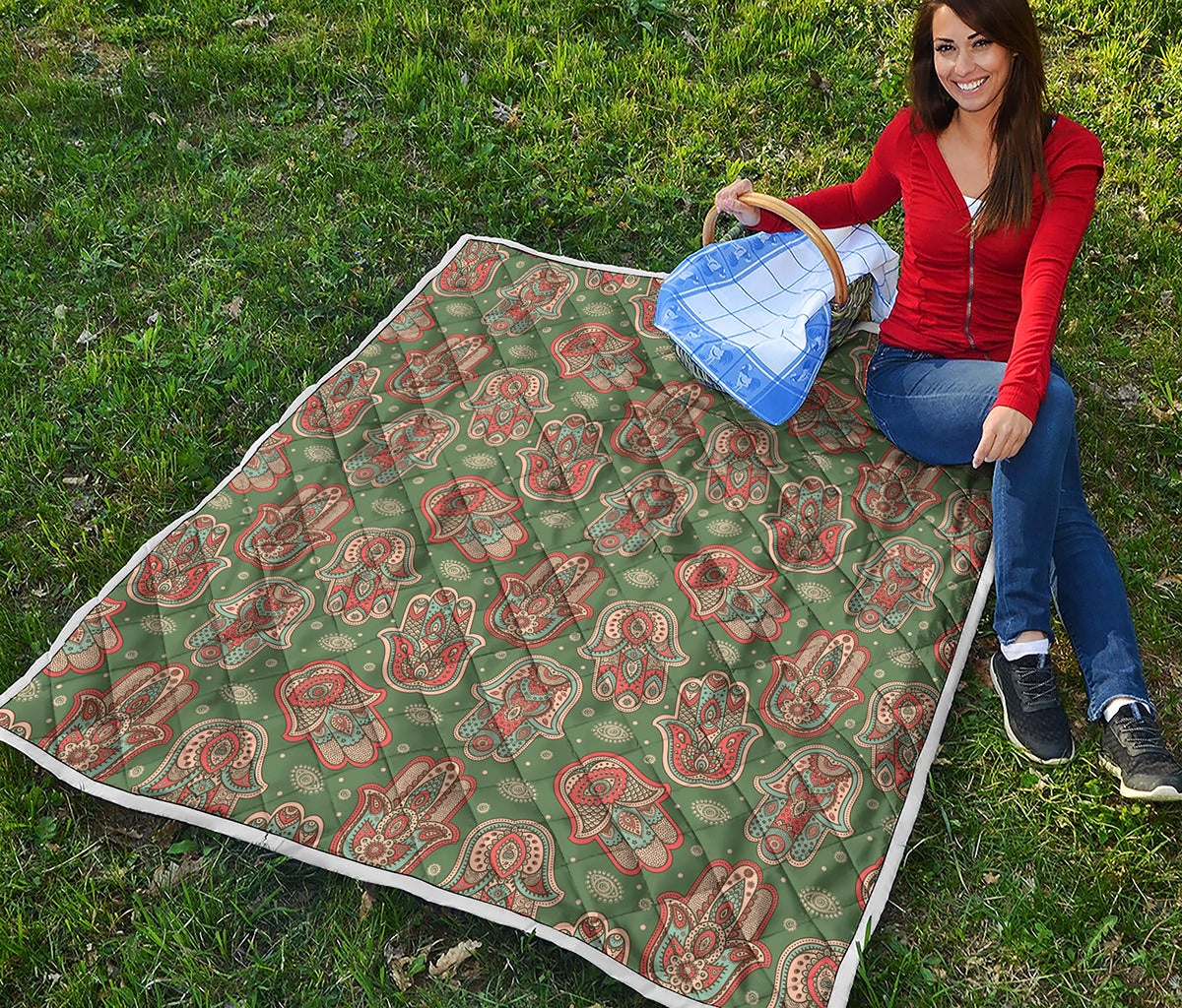 Indian Hamsa Pattern Print Quilt