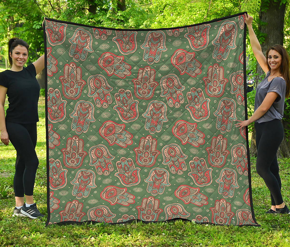 Indian Hamsa Pattern Print Quilt