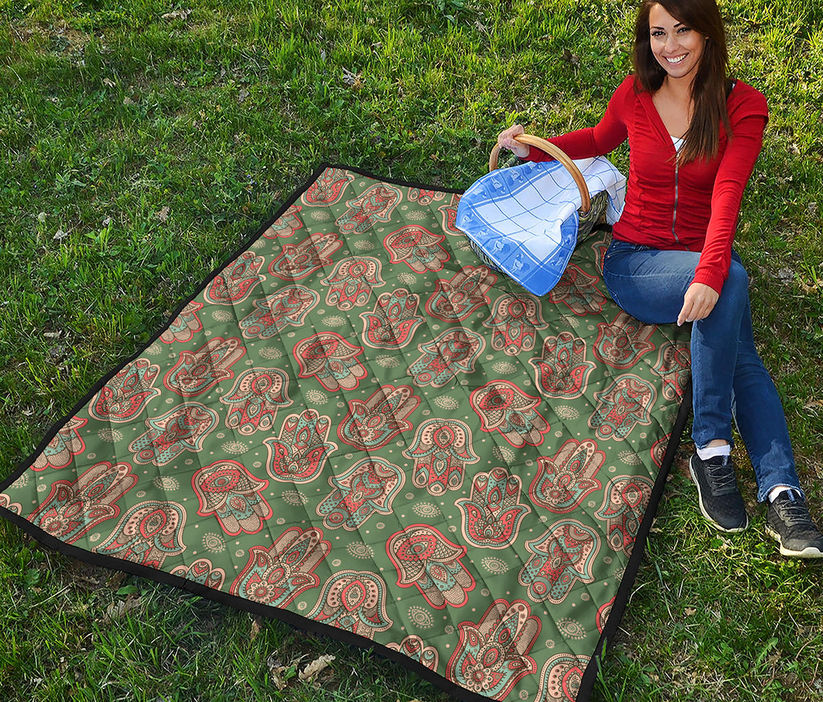 Indian Hamsa Pattern Print Quilt