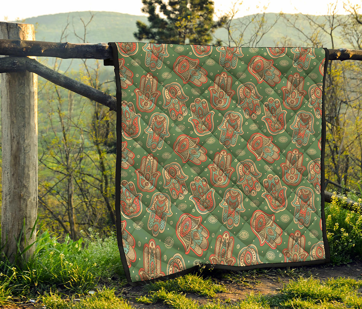 Indian Hamsa Pattern Print Quilt
