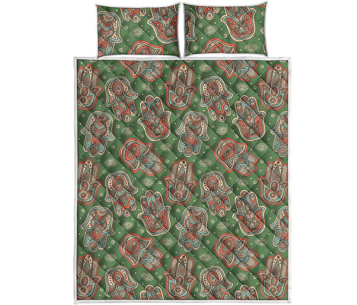 Indian Hamsa Pattern Print Quilt Bed Set
