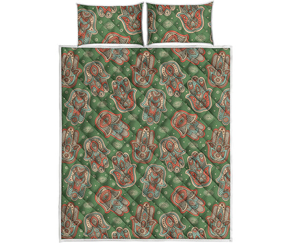 Indian Hamsa Pattern Print Quilt Bed Set
