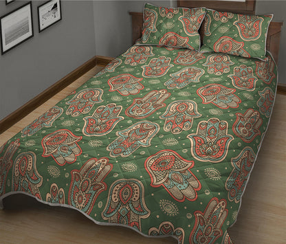 Indian Hamsa Pattern Print Quilt Bed Set