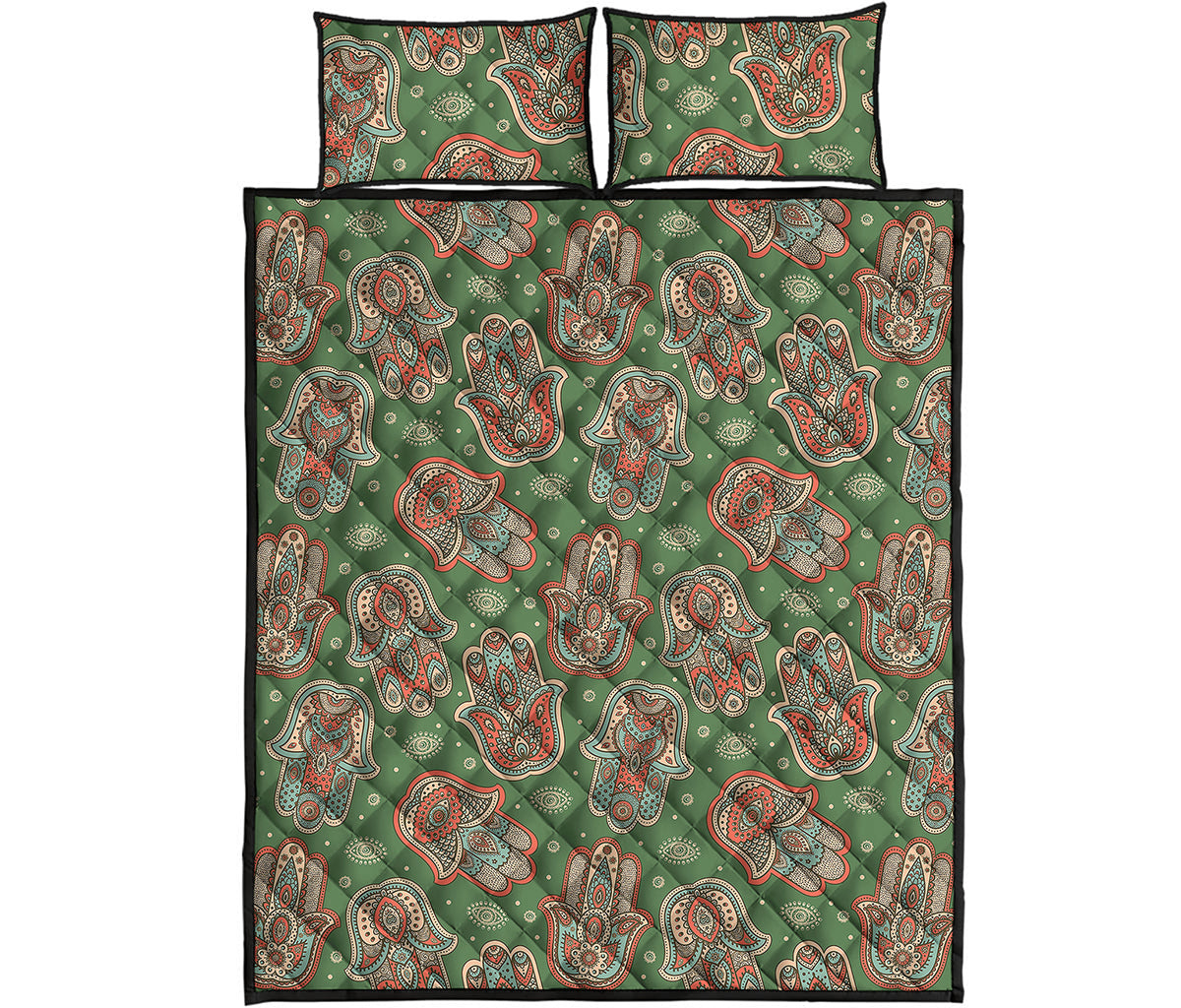 Indian Hamsa Pattern Print Quilt Bed Set