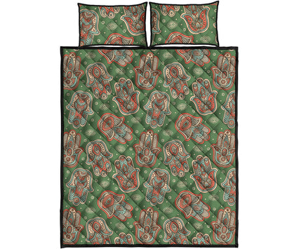Indian Hamsa Pattern Print Quilt Bed Set