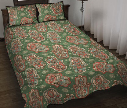 Indian Hamsa Pattern Print Quilt Bed Set