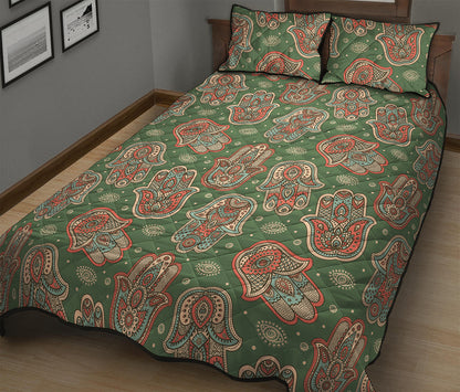 Indian Hamsa Pattern Print Quilt Bed Set