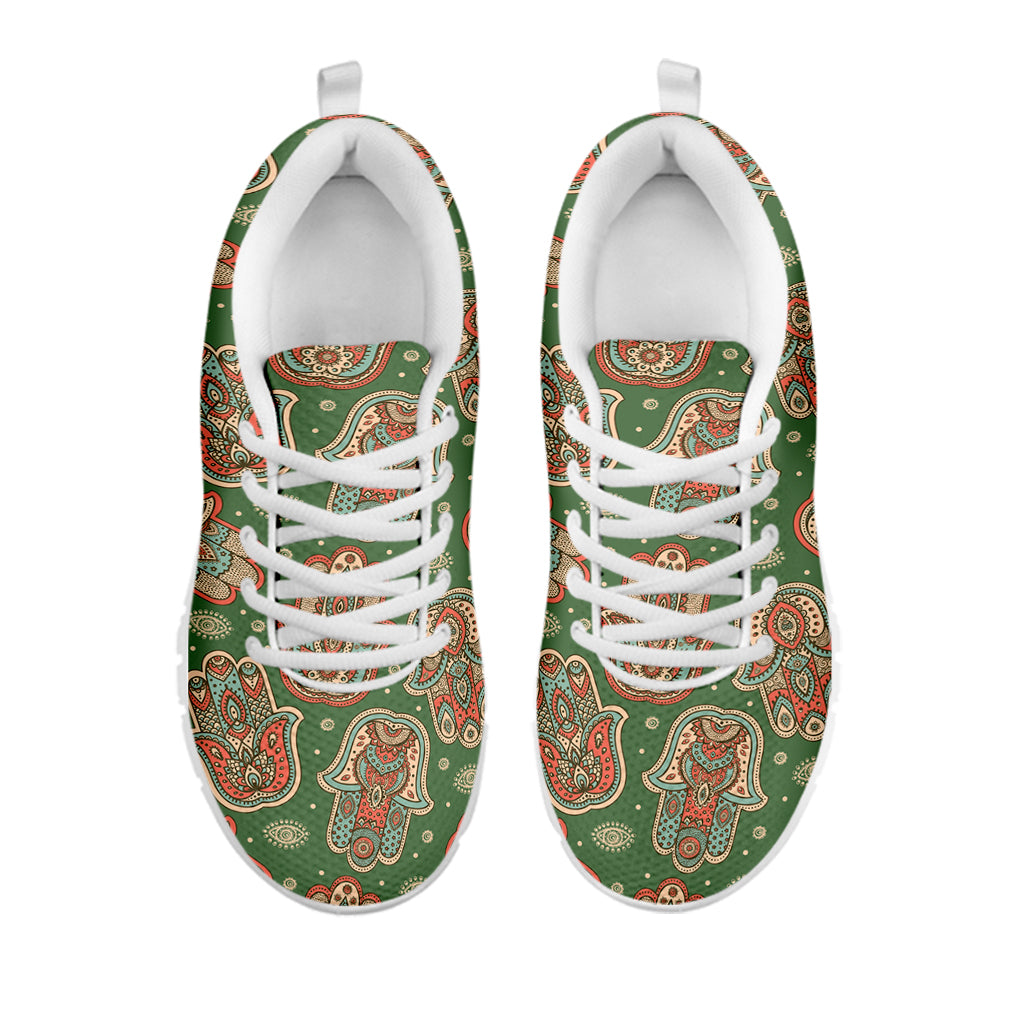 Indian Hamsa Pattern Print White Sneakers