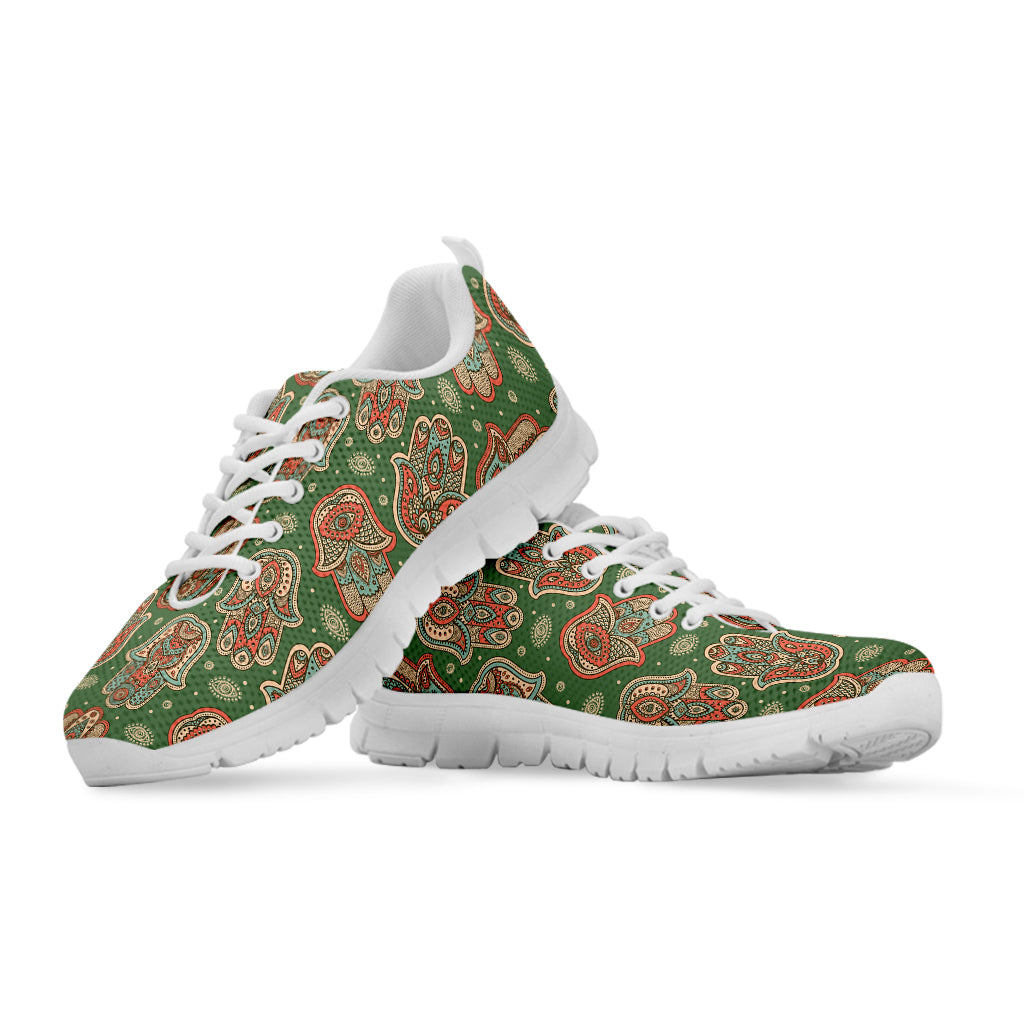 Indian Hamsa Pattern Print White Sneakers