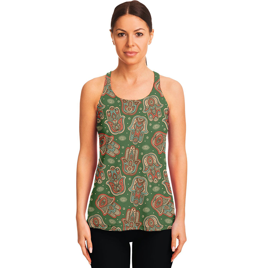 Indian Hamsa Pattern Print Women's Racerback Tank Top