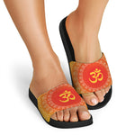 Indian Om Sign Print Black Slide Sandals