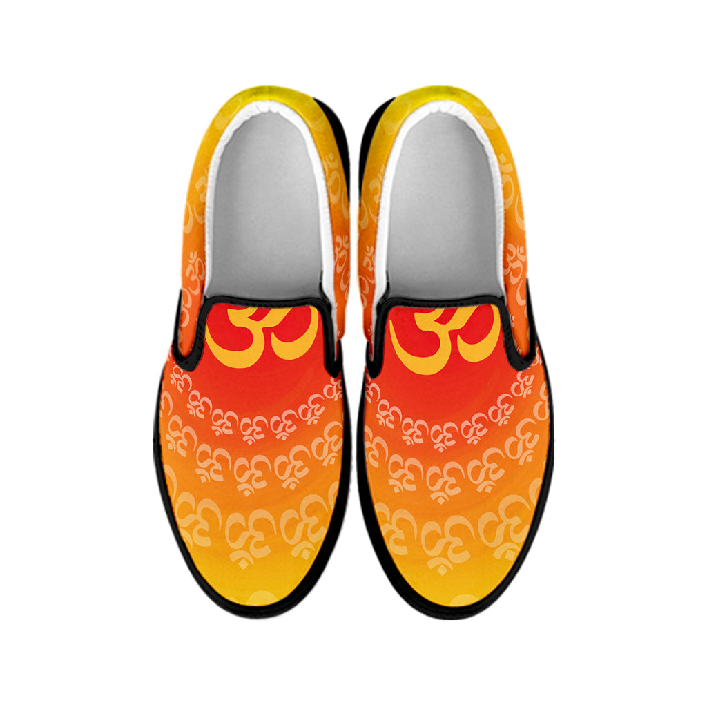 Indian Om Sign Print Black Slip On Shoes