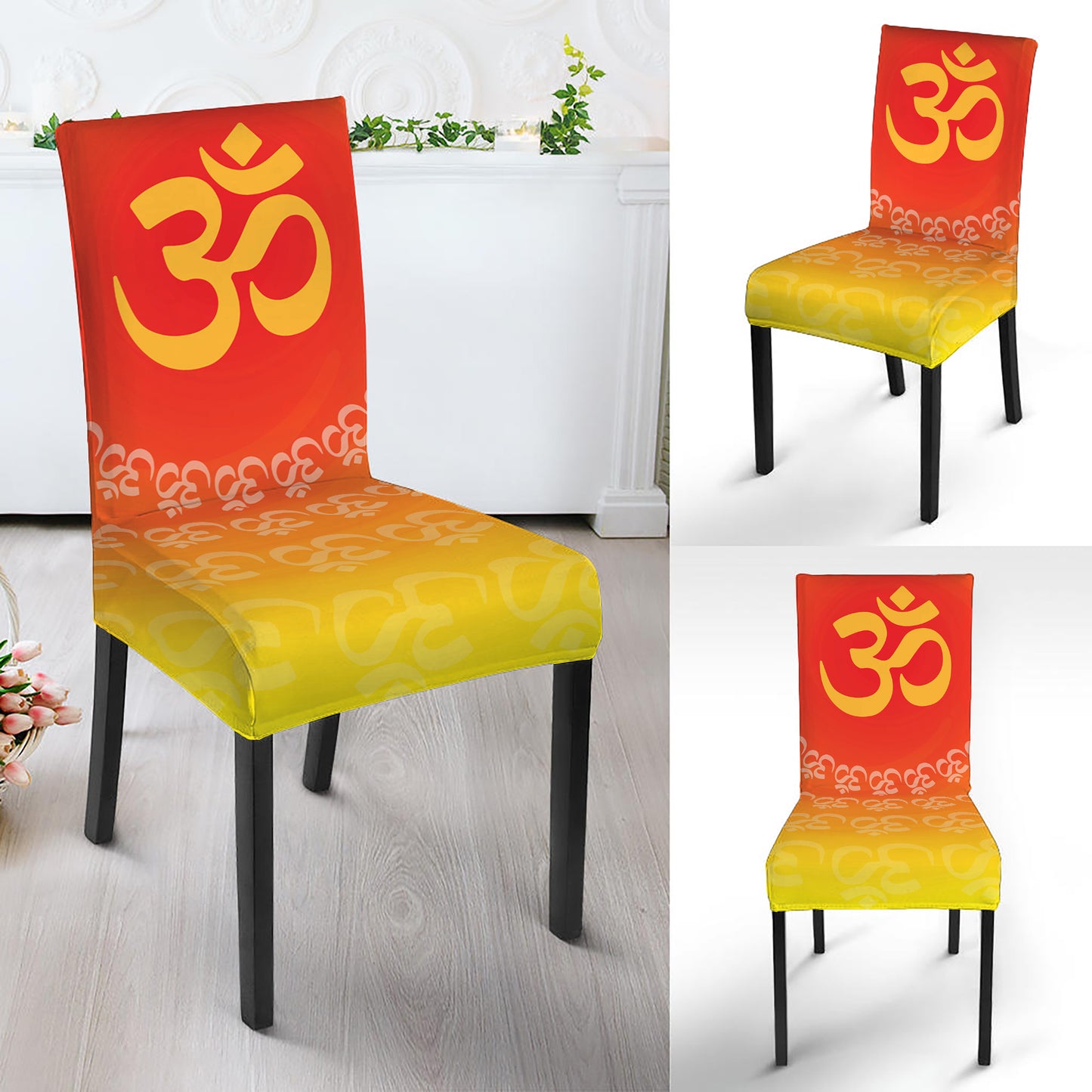 Indian Om Sign Print Dining Chair Slipcover