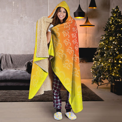 Indian Om Sign Print Hooded Blanket