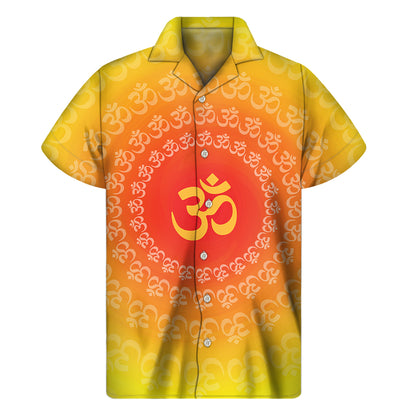 Indian Om Sign Print Men's Short Sleeve Shirt