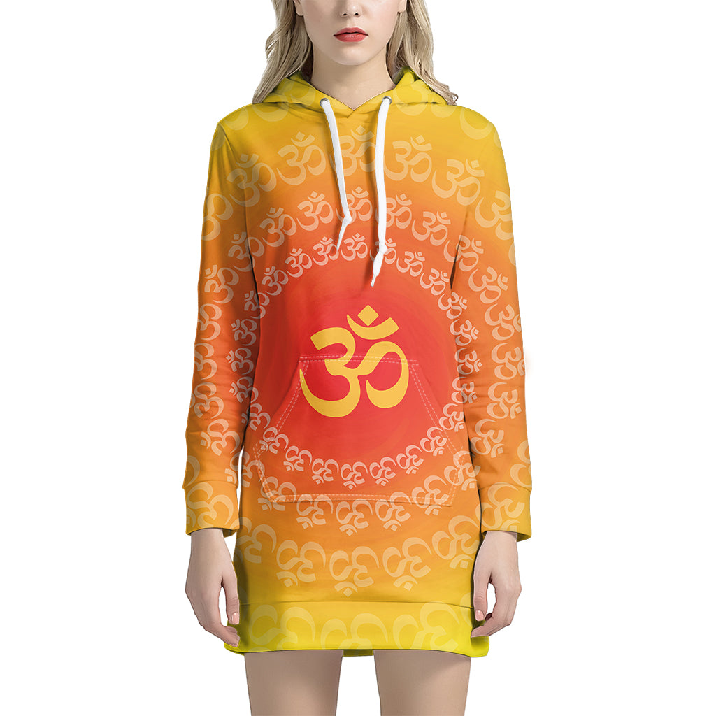 Indian Om Sign Print Pullover Hoodie Dress