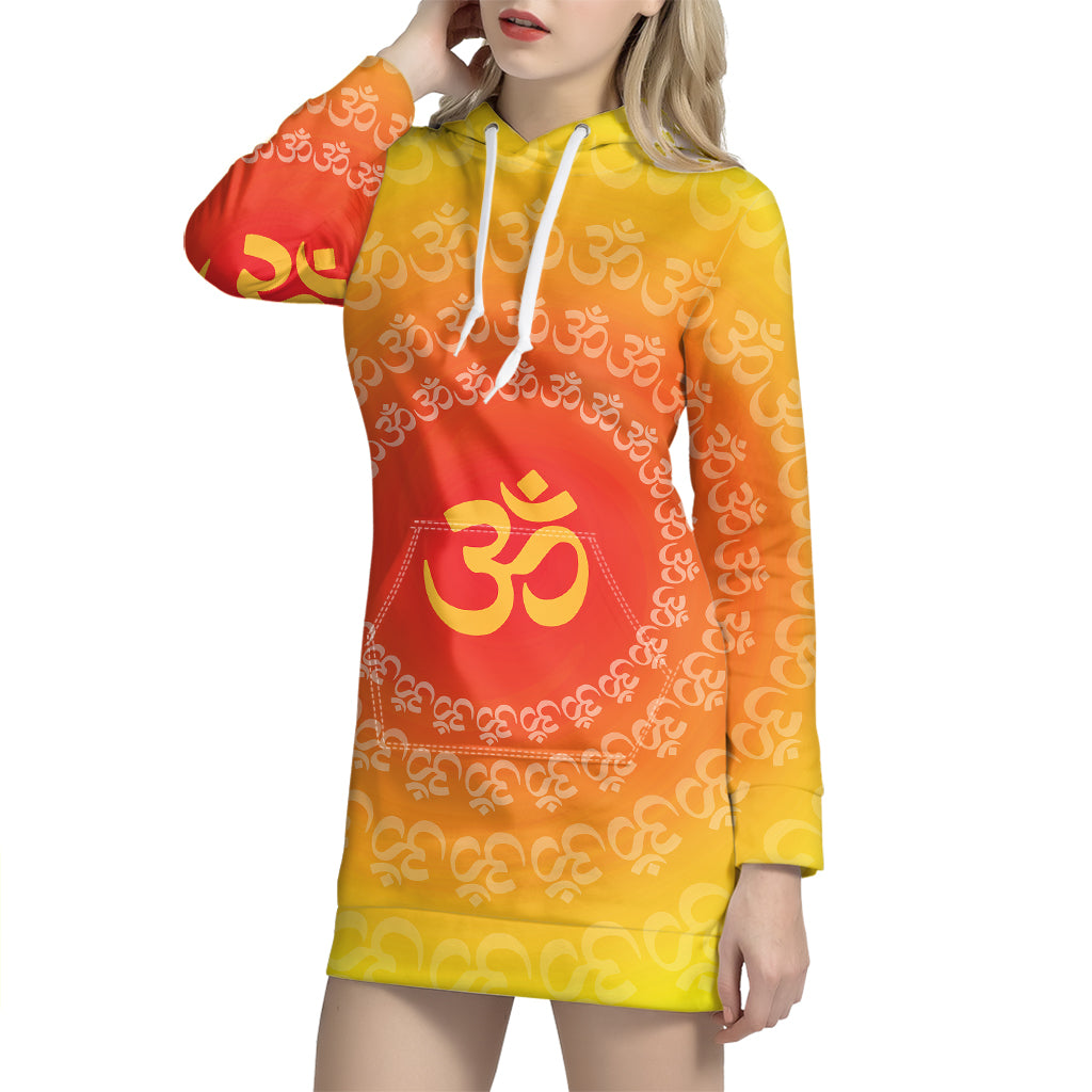 Indian Om Sign Print Pullover Hoodie Dress