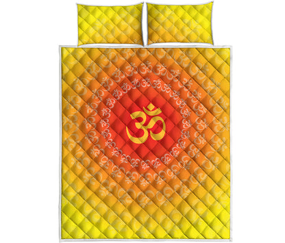 Indian Om Sign Print Quilt Bed Set