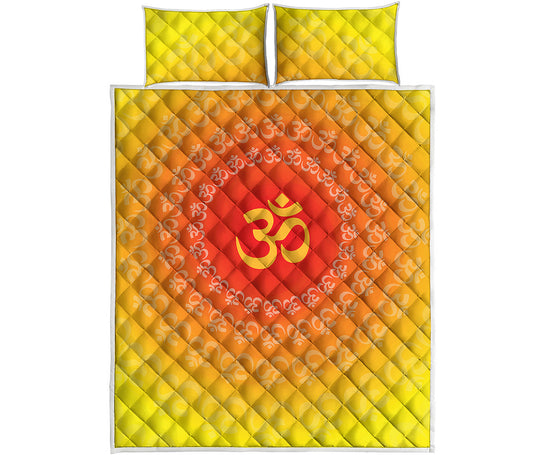 Indian Om Sign Print Quilt Bed Set