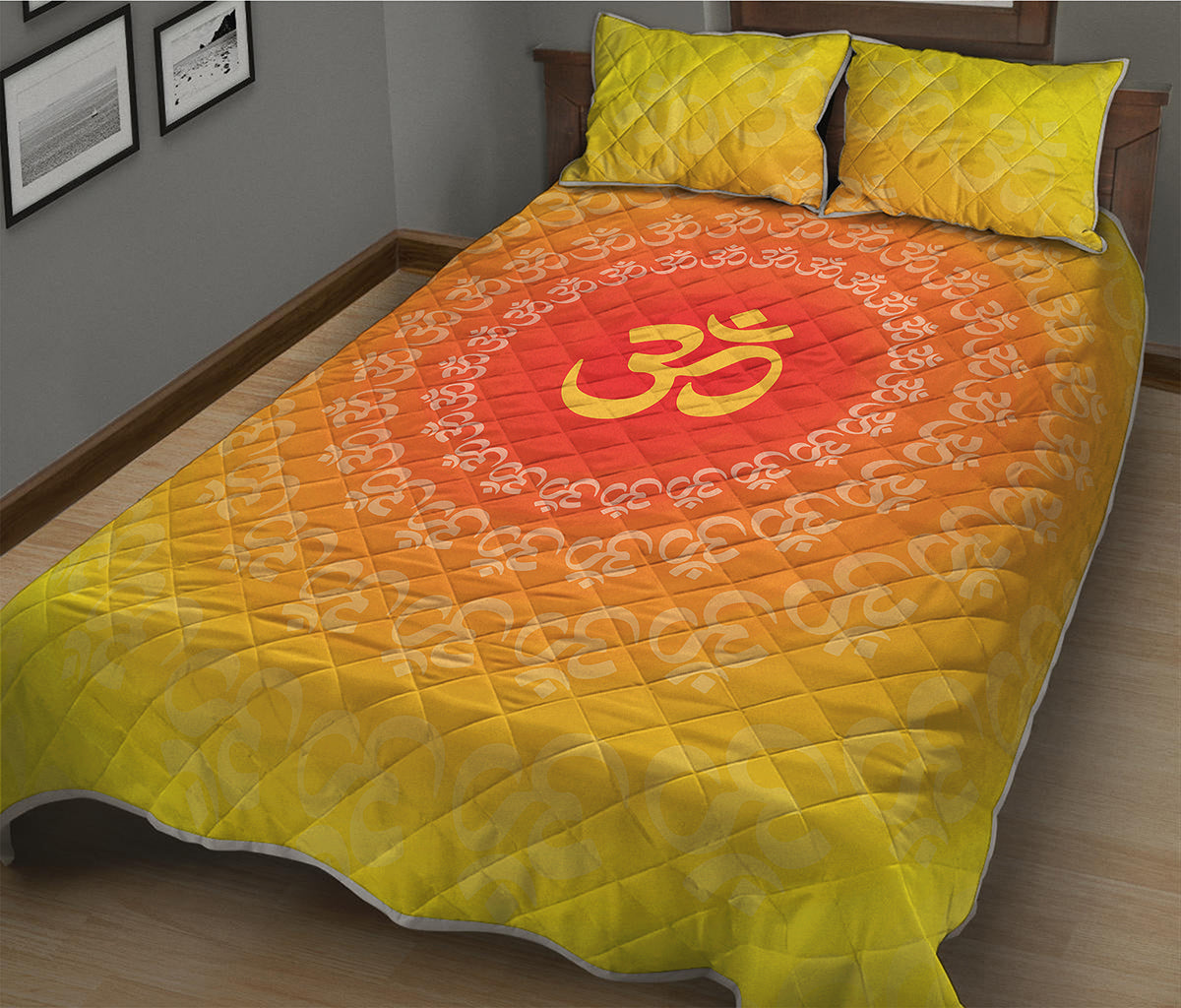Indian Om Sign Print Quilt Bed Set