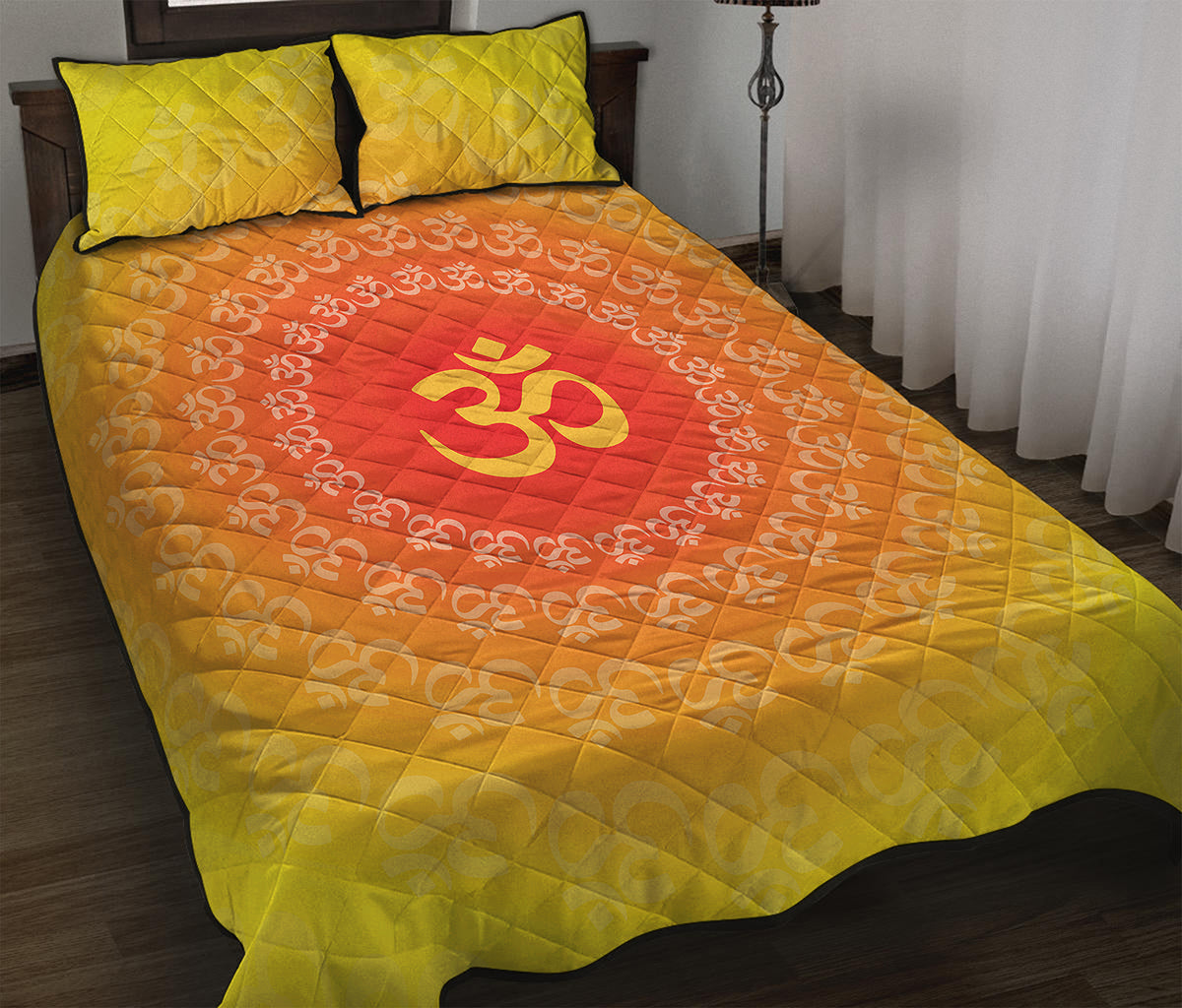 Indian Om Sign Print Quilt Bed Set